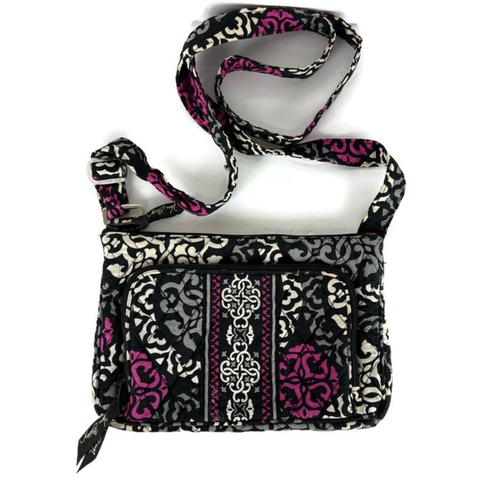 Vera Bradley Patchwork Floral Abstract Printed Crossbody Bag in Black/Gray/Pink